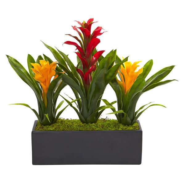 Nearly Natural 6954-RY Bromeliads Silk Plant in Rectangular Planter