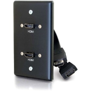 C2G 39879 Single Gang Wall Plate Dual HDMI Pigtails, Black