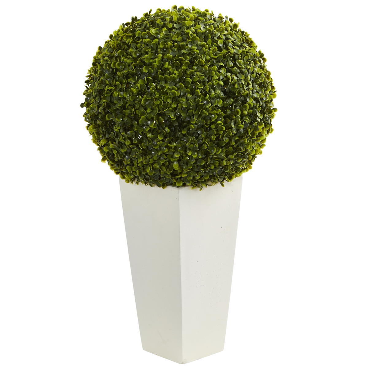 Nearly Natural 6404 28 in. Boxwood Topiary Ball Artificial Plant in White Tower Planter