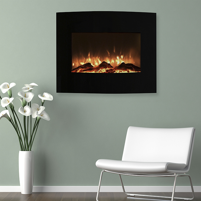 The Northwest Group 80-455S 25 in. Mini Curved Black Fireplace with Wall & Floor Mount
