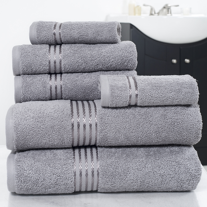 Lavish Home 67-0016-S Cotton 100 Percent Hotel Towel Set&#44; Silver - 6 Piece