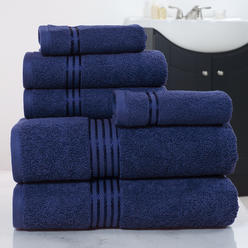 Lavish Home 67-0016-BLA Cotton 100 Percent Hotel Towel Set&#44; Navy - 6 Piece