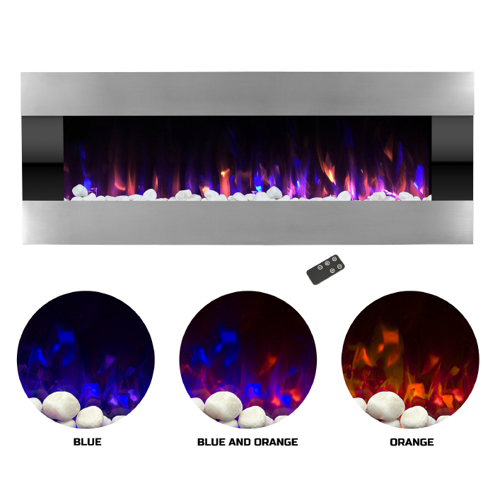 The Northwest Group 80-2000A-54-SS 54 in. Stainless Steel Wall Mounted with LED Fire & Ice Flame Electric Fireplace