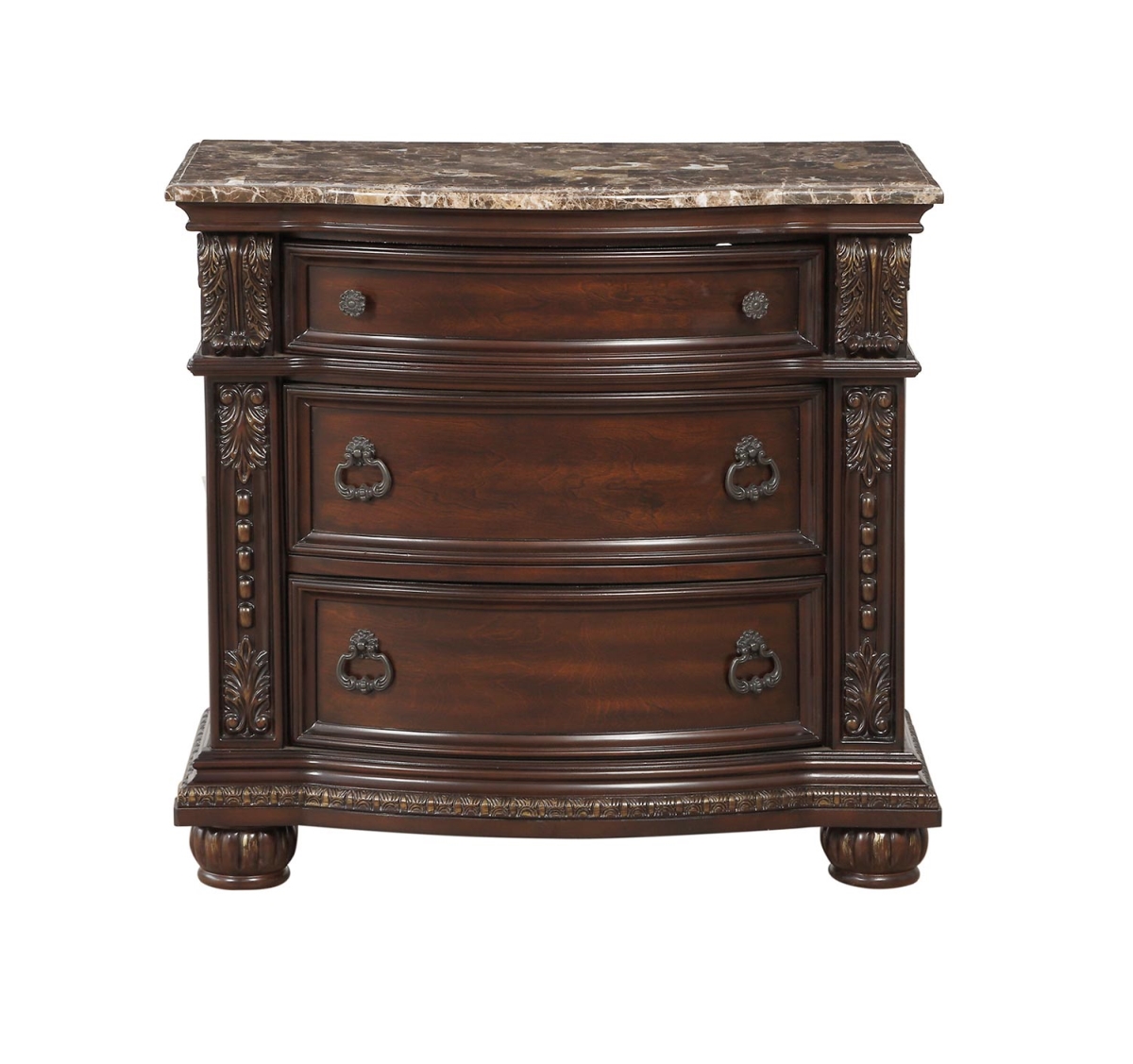 Home Elegance 1757-4 32 x 19.25 x 34.5 in. Cavalier Night Stand with Marble Top - Dark Cherry