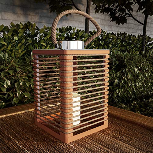 Pure Garden 50-LG1085 Solar Powered LED Outdoor & Indoor Flickering Flameless Candle Lantern Decorative Light with Rope Accents&#44; Natural
