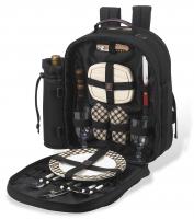 Picnic At Ascot 080-L London Backpack For 2- Black With Plaid Napkins