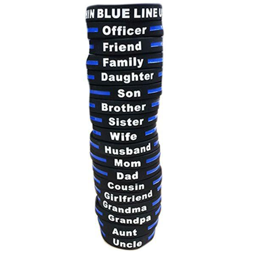 Thin Blue Line TBL-DAD-BR Personalized - Thin Blue Line Silicone Bracelet - Dad, 8 in.