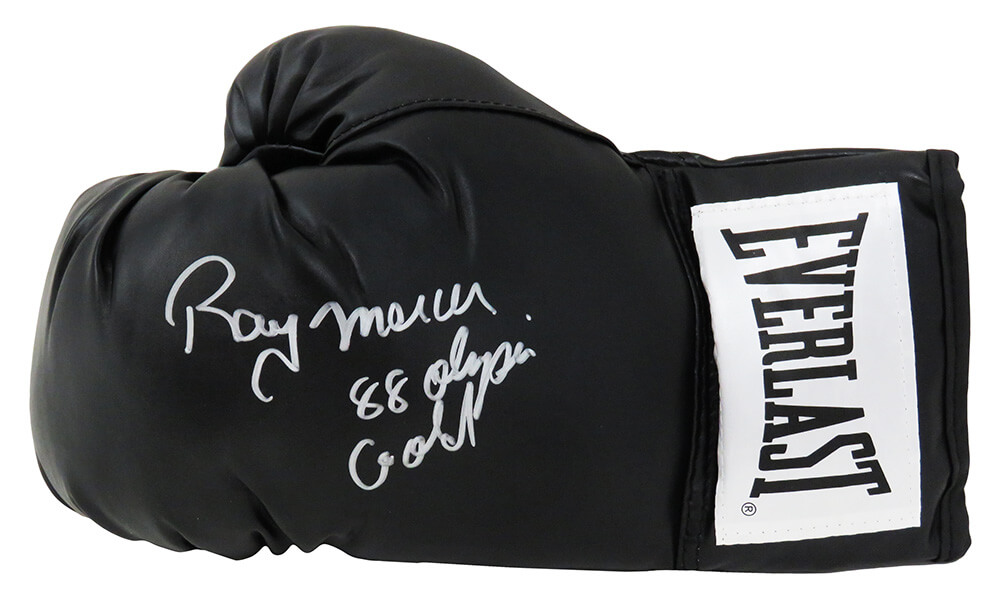 Schwartz Sports Memorabilia MERGLV506 Ray Mercer Signed Everlast Black Boxing Glove with 88 Olympic Gold Inscription