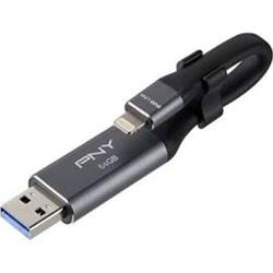 PNY P-FDI64GLA02GC-RB 64 GB Duo Link USB 3.0 OTG Flash Drive for iOS Devices - Gray