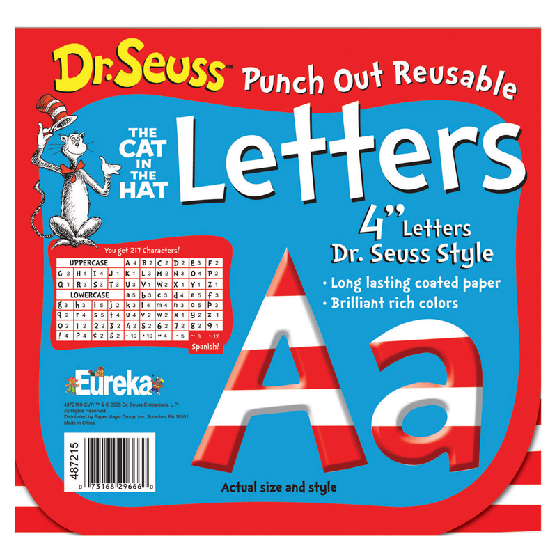 Eureka EU-487215-3 Dr Seuss 4 In Red & White Letters Punch Out Reusable - Pack of 3