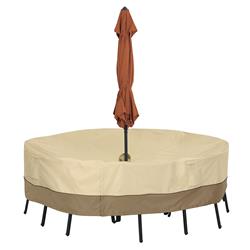 Classic Accessories 55-460-021501-00 Round Table & Chair Set Cover With Umbrella Hole - Small&#44; Brown