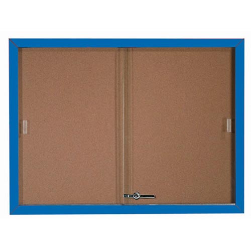 Aarco Products SBC3648B Enclosed Bulletin Board Cork with Aluminum Frame - Blue