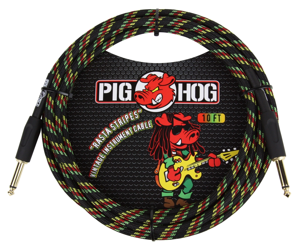 Ace Product Management Group PCH10RA Woven Jacket Tour Grade Instrument Cable, 10 ft. - Rasta Stripes