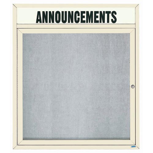Aarco Products ODCC3630RHIV 1-Door Enclosed Outdoor Bulletin Board with Header - Ivory