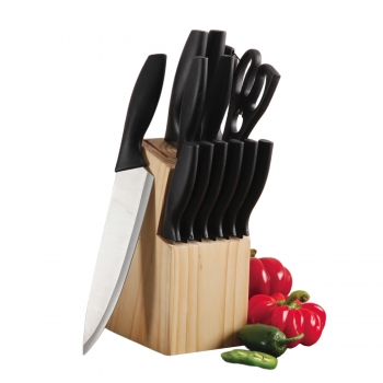 Gibson 107267.14 e Helston Stainless Steel Cutlery Set with Pine Wood Block, 14 Piece