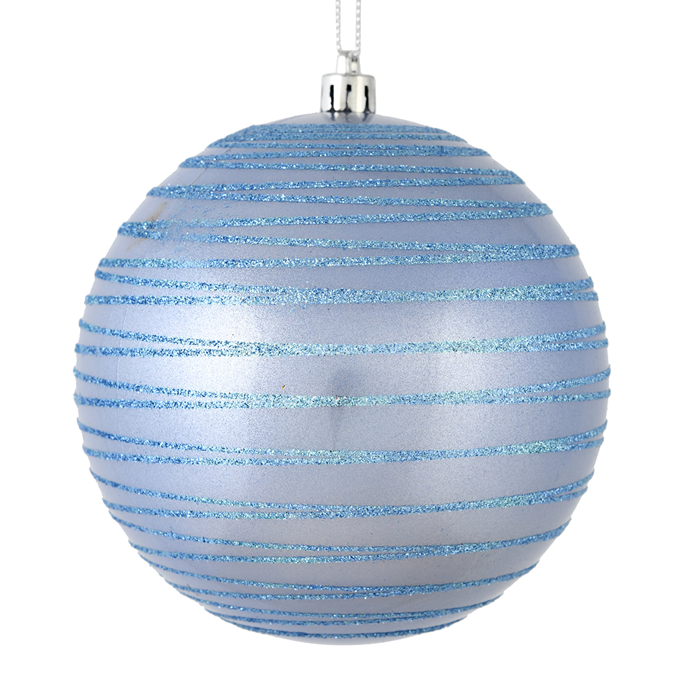 Vickerman N187829D 6 in. Periwinkle Candy Ball Ornament with Glitter Lines  3 per Bag