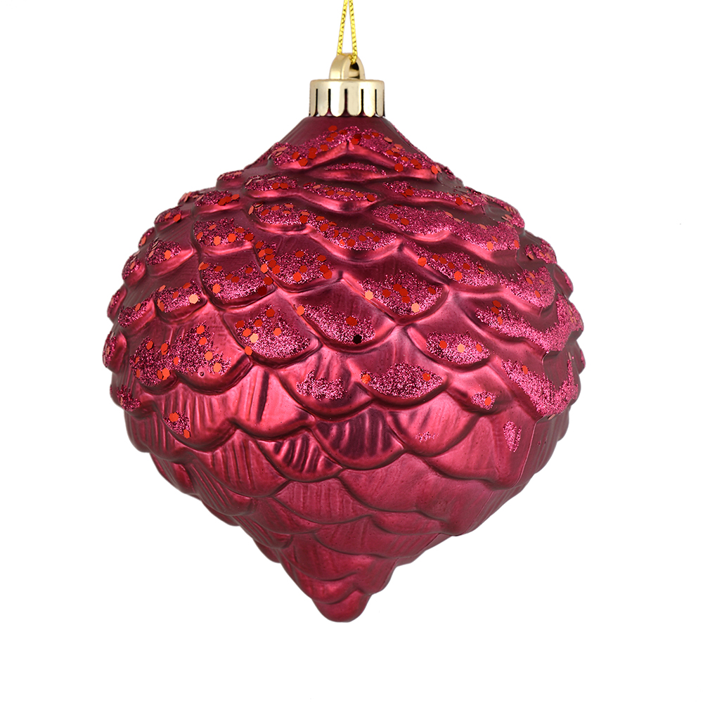Vickerman N183821D 6 in. Berry Red Glitter Pine Cones Ornament  6 per Bag