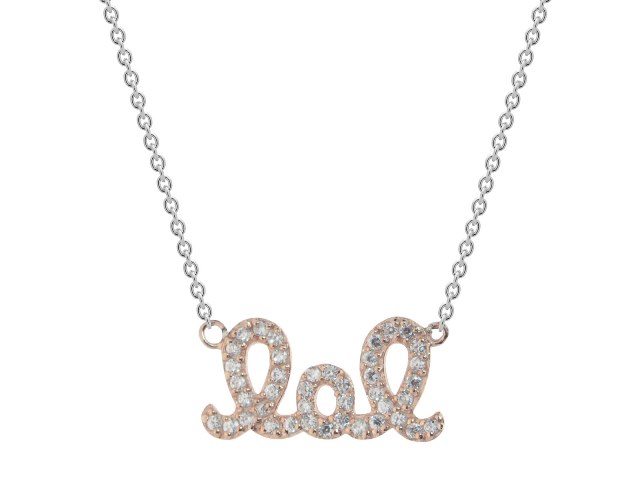 The Gem Collection Rose Gold Plated Sterling Silver Laugh Out Loud LOL CZ Pendant Necklace, 16 in.