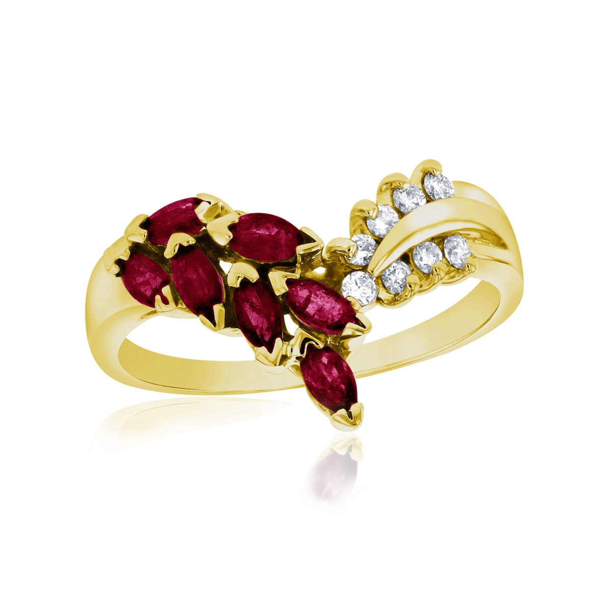 Louis Creations RL2775RD-YG-4 0.10 CTW Diamonds & Ruby Fashion Ring&#44; 14K Yellow Gold - Size 4