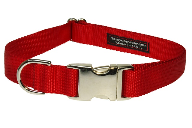 Sassy Dog Wear SOLID RED-METAL BUCKLE LG-C Nylon & Aluminum Buckles Dog Collar- Red - Large