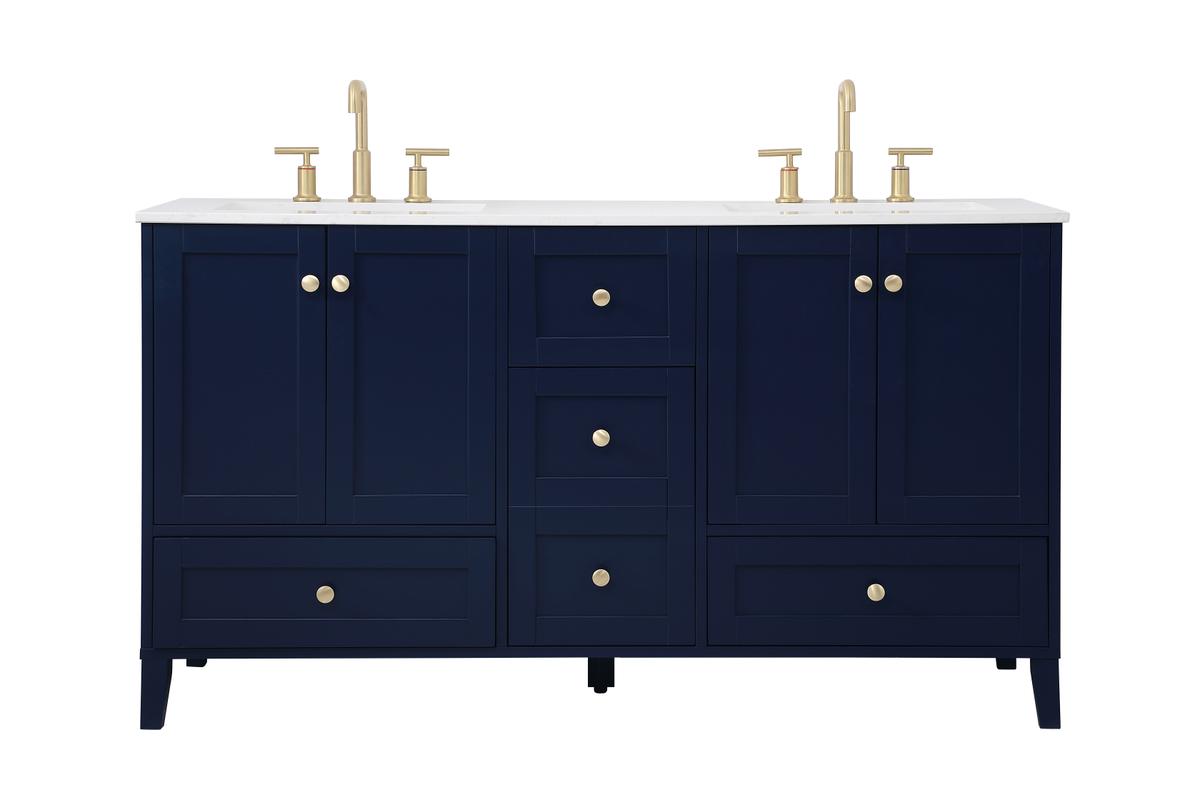 Elegant Decor VF18060DBL 60 in. Double Bathroom Vanity for Rooms, Blue