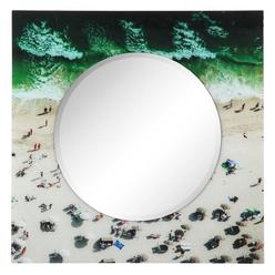Empire Art Direct TAM-EAD5001-3636SQ-2424R 36 in. Beach Square Reverse Printed Tempered Glass Art with 24 in. Round Beveled Mirror
