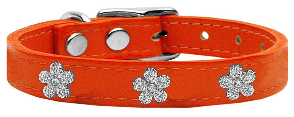 Mirage Pet Products 83-42 Or22 Silver Flower Widget Genuine Leather Dog Collar&#44; Orange - Size 22