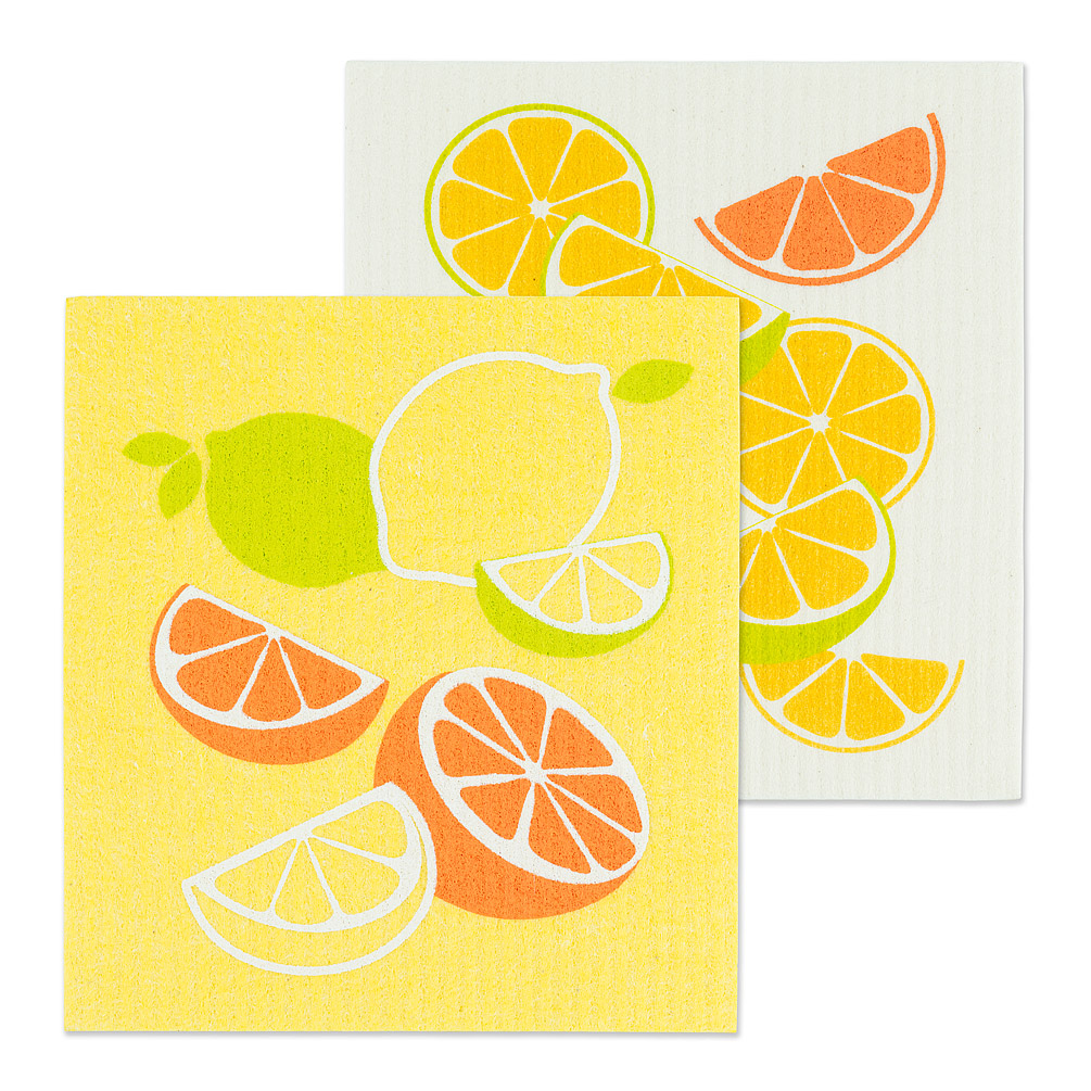 Abbott Collections AB-84-ASD-AB-53 6.5 x 8 in. Citrus Dishcloths&#44; Yellow & Ivory - Set of 2