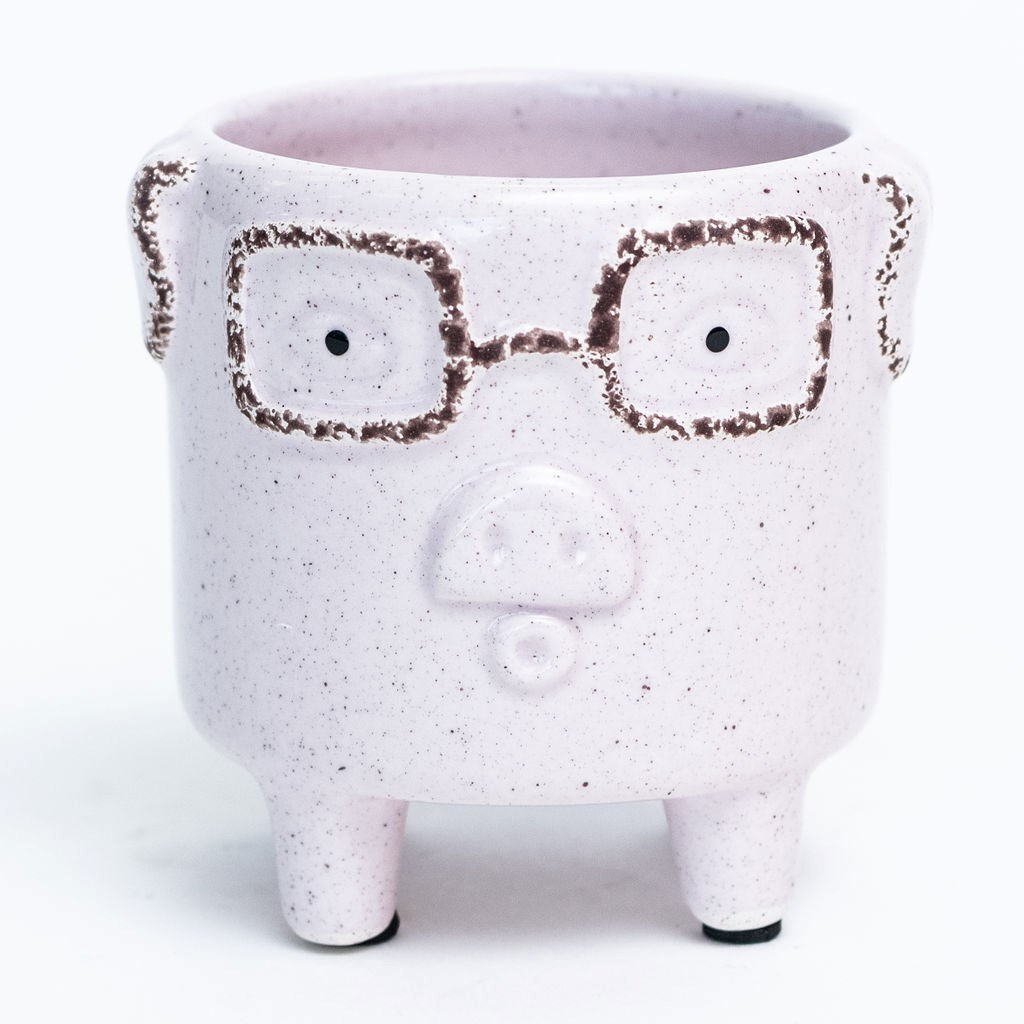 212 Main AI-CE85-106 Footed Pink Pig Wearing Glasses Planter