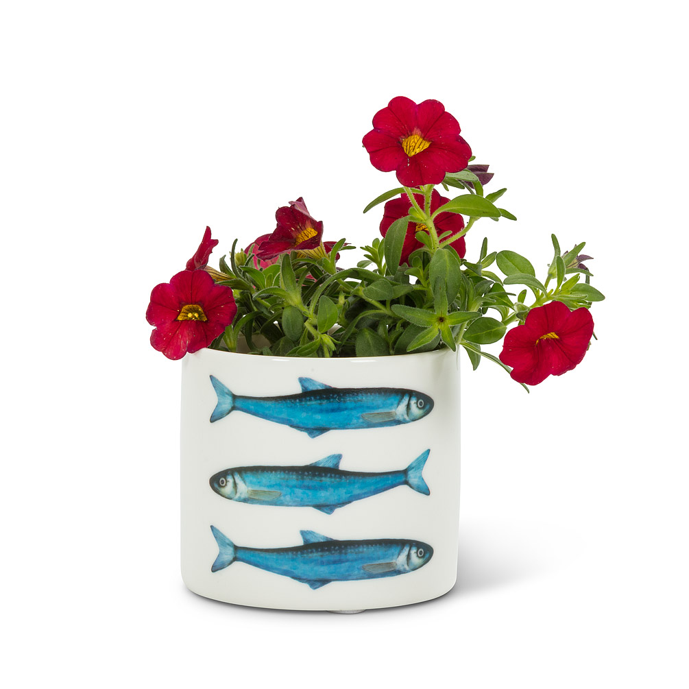 Abbott Collection AB-27-ATLANTICO-SM 2.5 in. Stacked Fish Planter&#44; White & Blue - Small