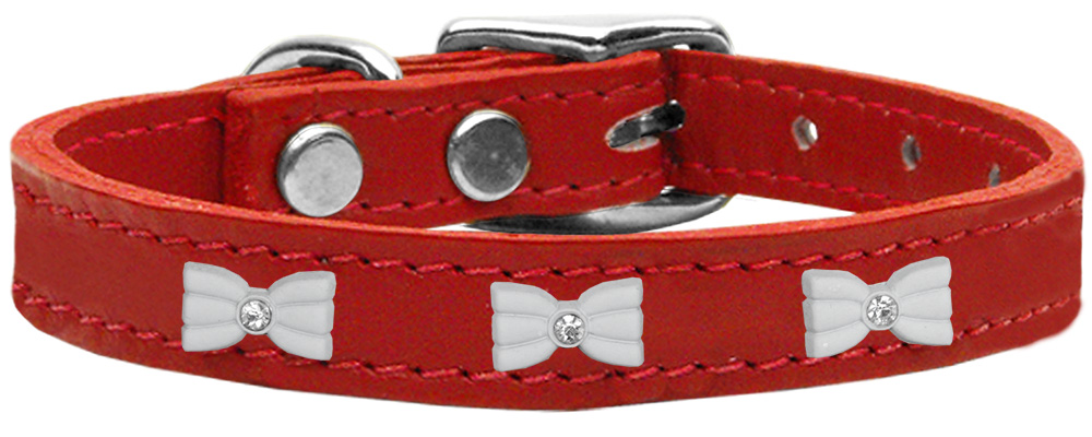 Mirage Pet Products 83-49 Rd26 White Bow Widget Genuine Leather Dog Collar&#44; Red - Size 26