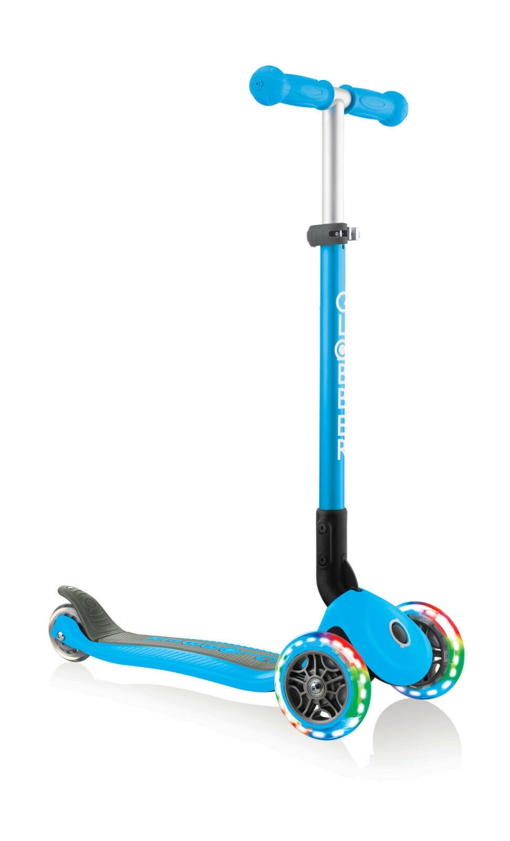 Globber 432-101 Primo Foldable Scooter with Lights, Sky Blue