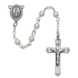 McVan 210DG 3 mm Pearl Like Glass Youth Rosary - Silver