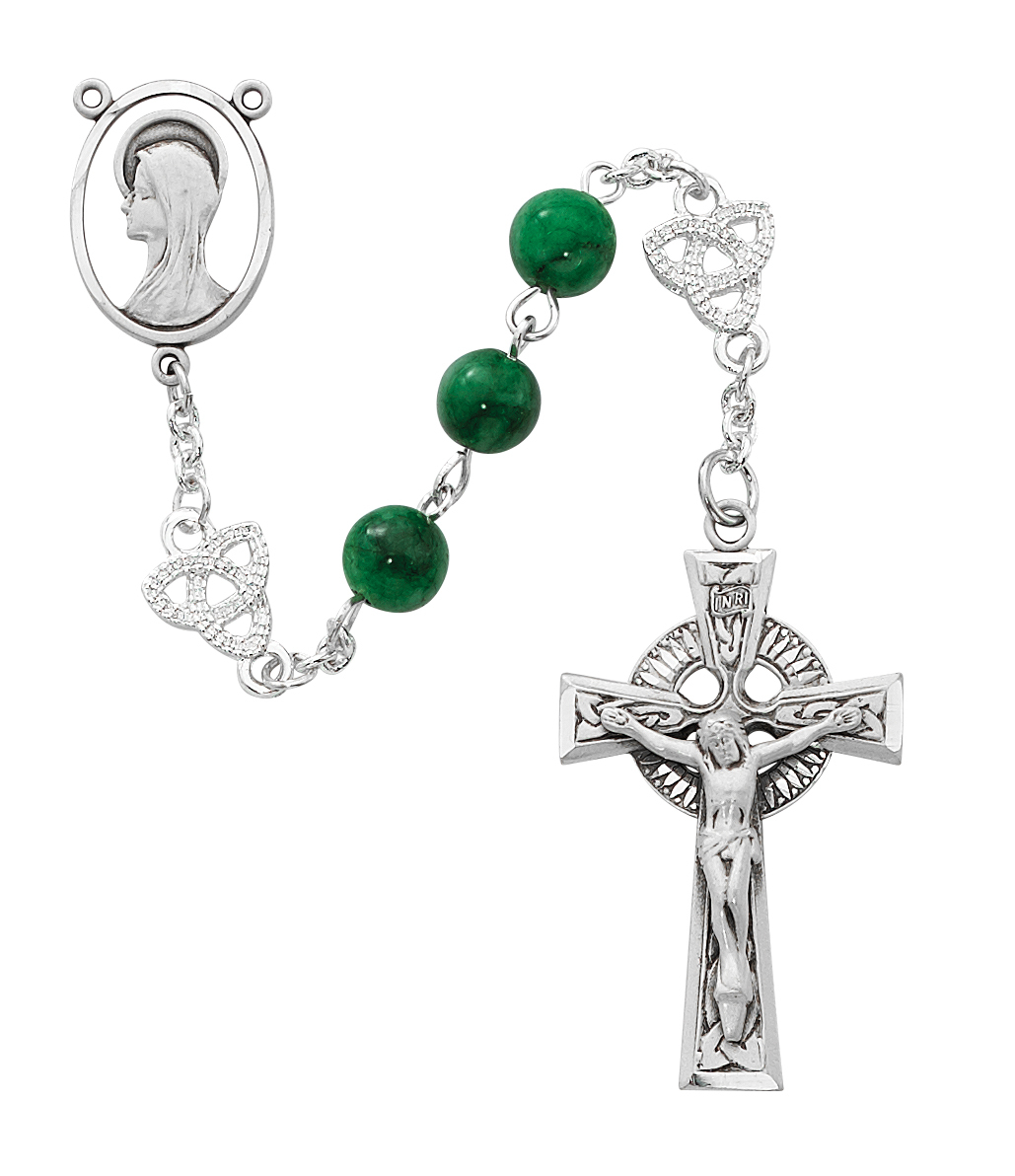 McVan R524SF 8 mm Irish Jade Glass Cross Rosary Set - Green
