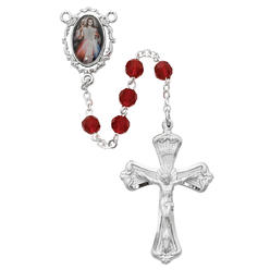 McVan R595RF 5 mm Divine Mercy Cross Rosary Set - Dark Red