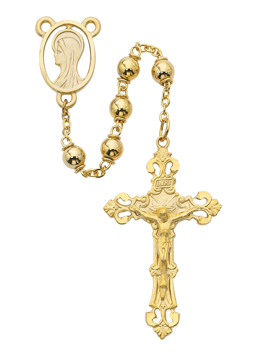 McVan R144HF 6 mm Metal Cross Rosary Set- Gold