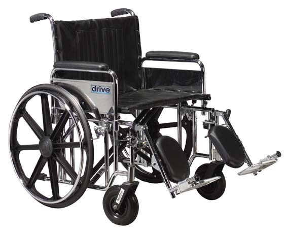 Drive Medical Design & Manufacturing Drive Medical STD20DDA-SF Sentra Extra Heavy Duty Wheelchair with Various Arm Styles and Front Rigging Options- Black upholstery