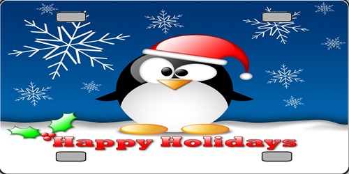 Smart Blonde XMAS-07 Happy Holidays Penguin Full Color License Plates