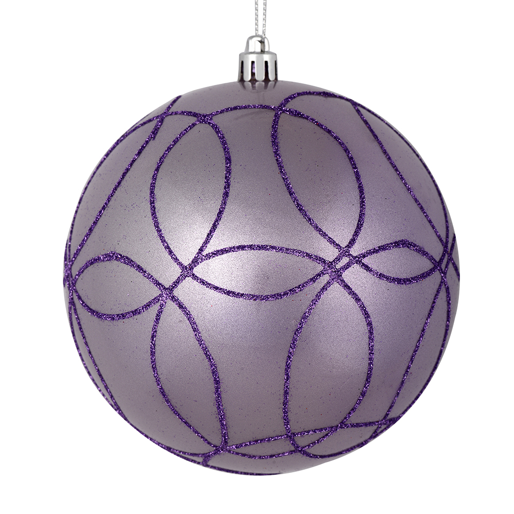 Vickerman N182686D 6 in. Lavender Candy Ball Ornament with Circle Glitter Pattern  3 per Bag