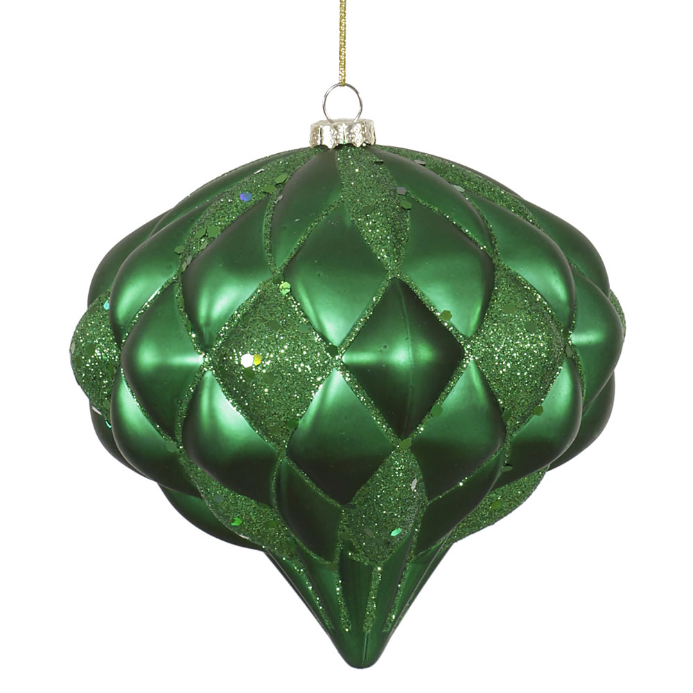 Vickerman M112204 Green Matte-Glitter Diamond Ornament, 5.7 in.