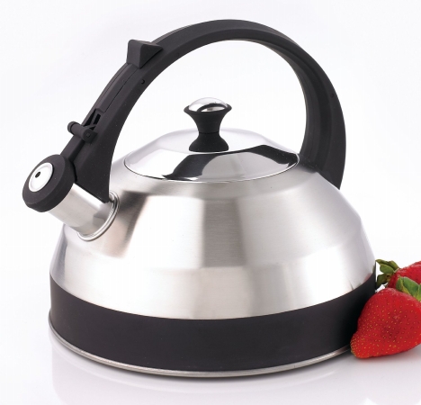 Top Chef Steppes 2.8 Qt Whistling Stainless Steel with Black band/handle/knob Tea Kettle