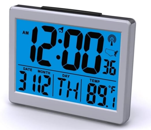 Sonnet Industries T-4652 Atomic Desk Clock with Bright Blue Light and 1.5 in. High numbers