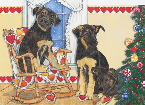 Pipsqueak Productions C912 German Shepherd Pups Christmas Boxed Cards - Pack of 10