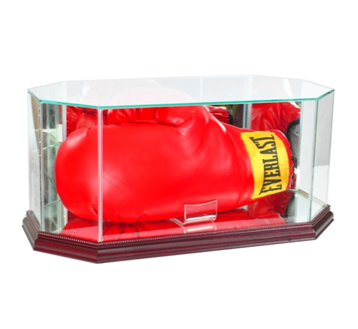 Perfect Cases BOXOCT-C Octagon Glass Full Size Boxing Glove Display Case- Cherry