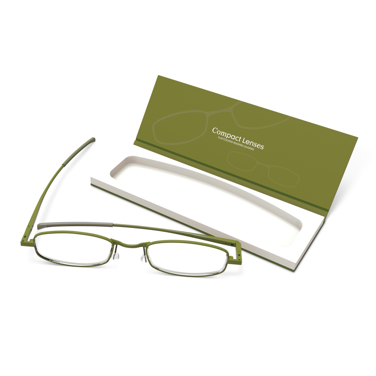 If USA 91728 Compact Lens Flat Folding Reading Glasses, Olive - Plus 2.0