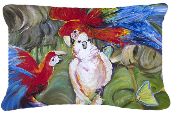 Caroline's Treasures JMK1018PW1216 Menage-A-Trois Parrots Canvas Fabric Decorative Pillow
