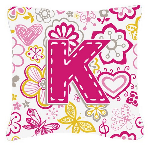 Caroline's Treasures CJ2005-KPW1818 Letter K Flowers And Butterflies Pink Canvas Fabric Decorative Pillow