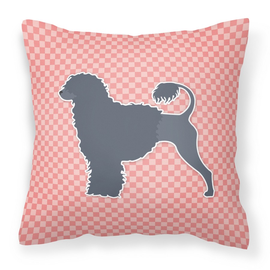 Caroline's Treasures BB3668PW1818 Portuguese Water Dog Checkerboard Pink Fabric Decorative Pillow