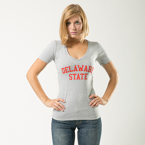 W Republic Game Day Womens Tee Delaware State- Heather Grey - 2XL