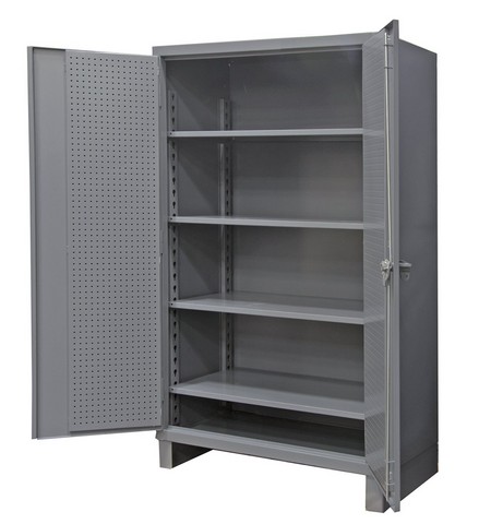 Durham HDCP244878-4S95 12 Gauge Recessed Door Style Extra Heavy Duty Shelf Cabinet with 4 adjustable Shelves & Pegboard Doors - 48 in.
